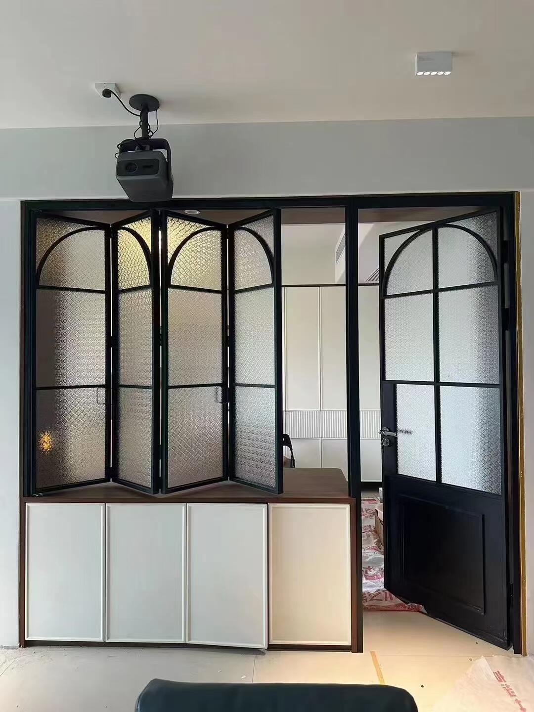 Textured Glass Folding Window with Black Frame