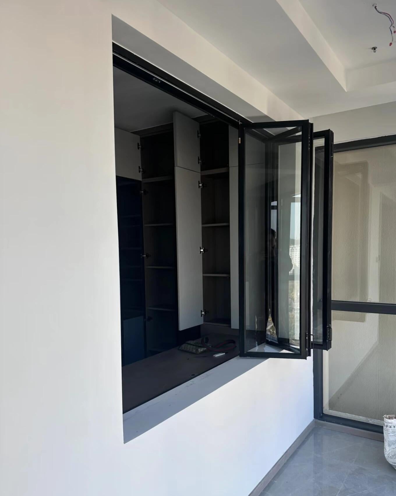 Double-Panel Folding Window with Black Frame
