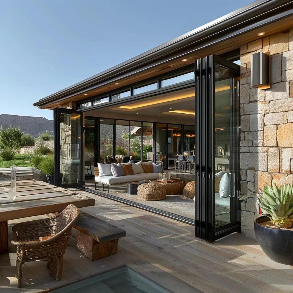 Custom Aluminum Folding Glass Door with Skylight Structure for Sunroom Extension