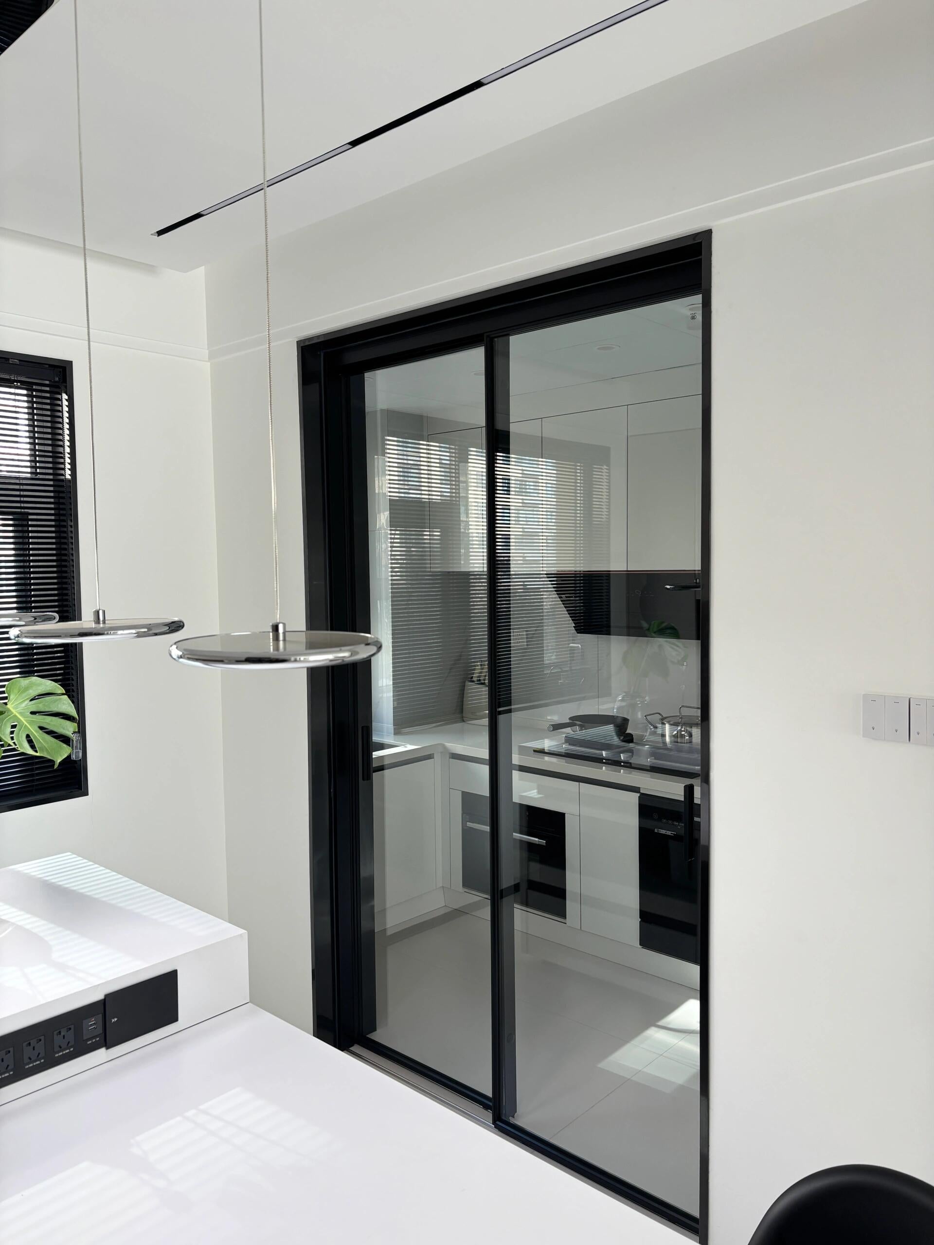 Space-Saving Sliding Glass Door for Modern Kitchen or Pantry Area