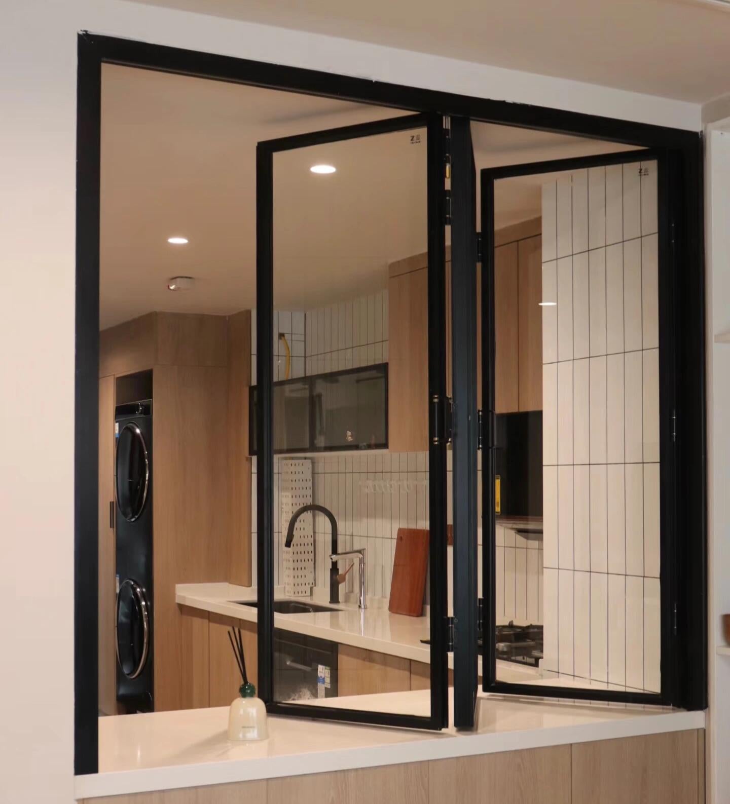Kitchen Counter Folding Window with Glass Panels