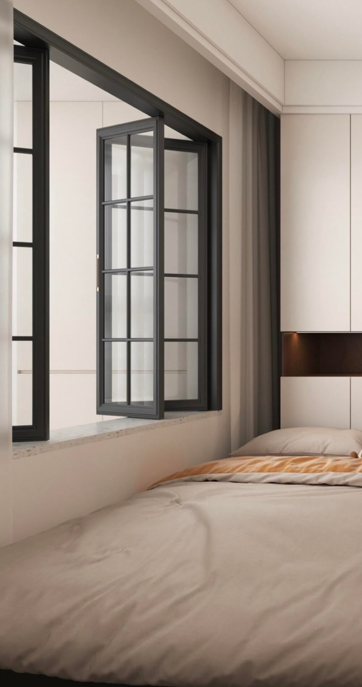 Bedroom Folding Window with Grid Design