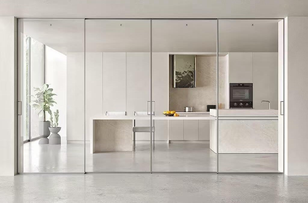 Minimalist Frameless Sliding Glass Door for Modern Kitchen Partition