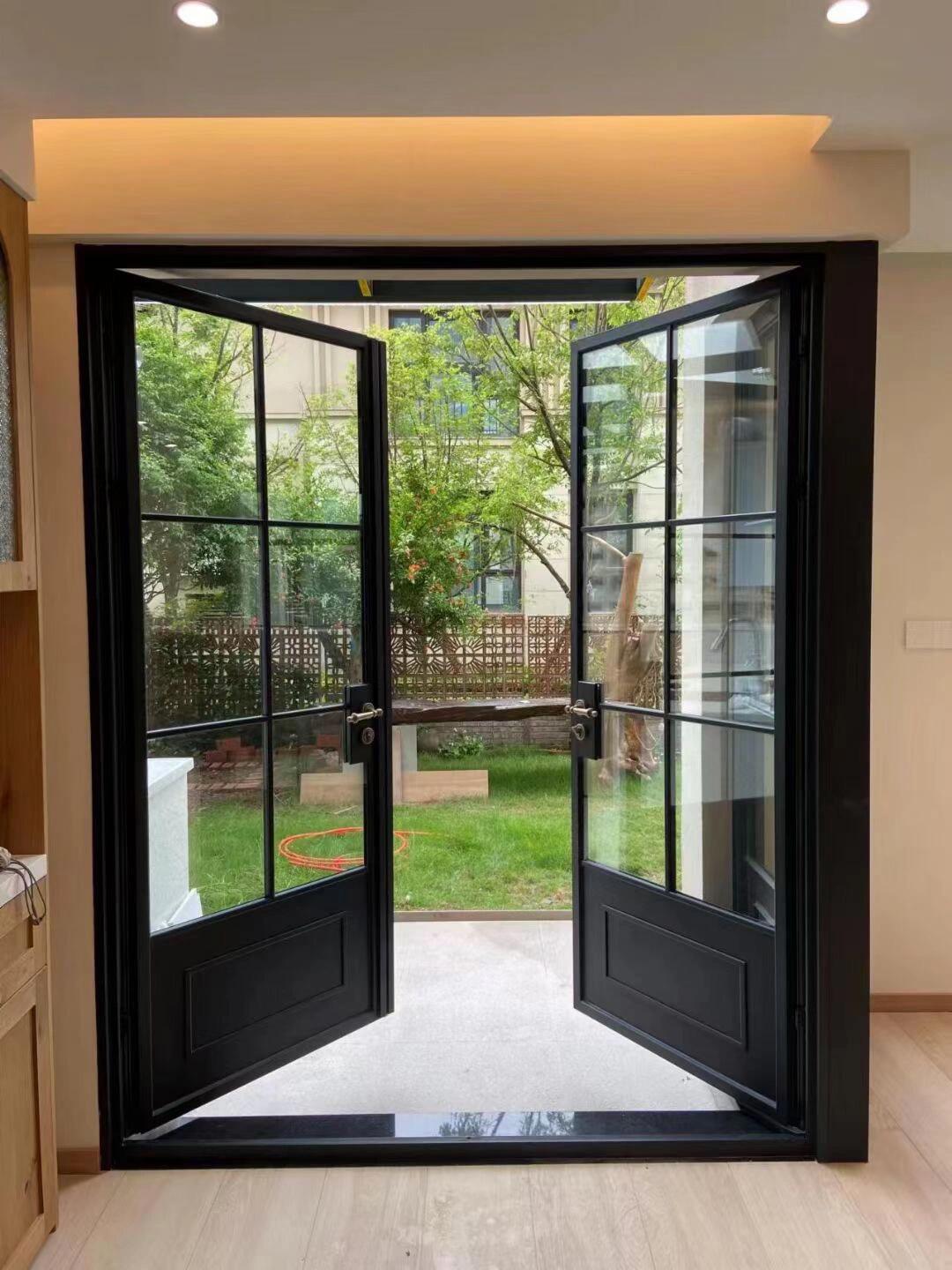 Modern Black Aluminum French Double Swing Glass Door for Villa Patio Garden Entrance