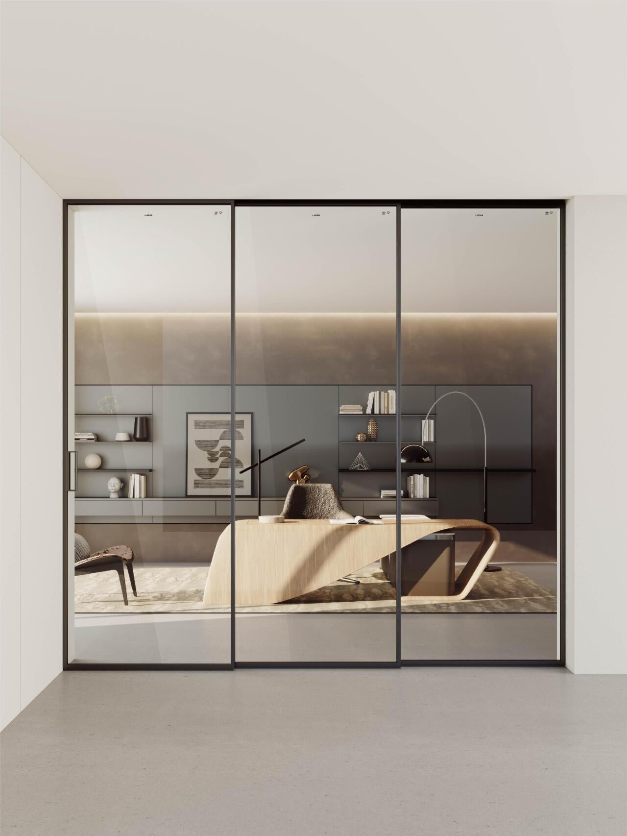 Luxury Office Partition Sliding Glass Door with Black Slim Frame